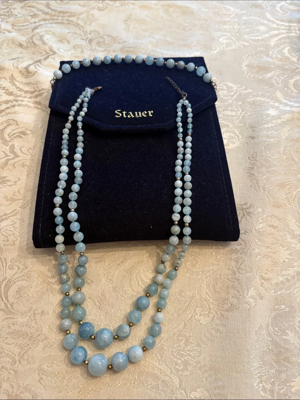 Stauer Light Blue Graduated Bead Necklace and Earring Set